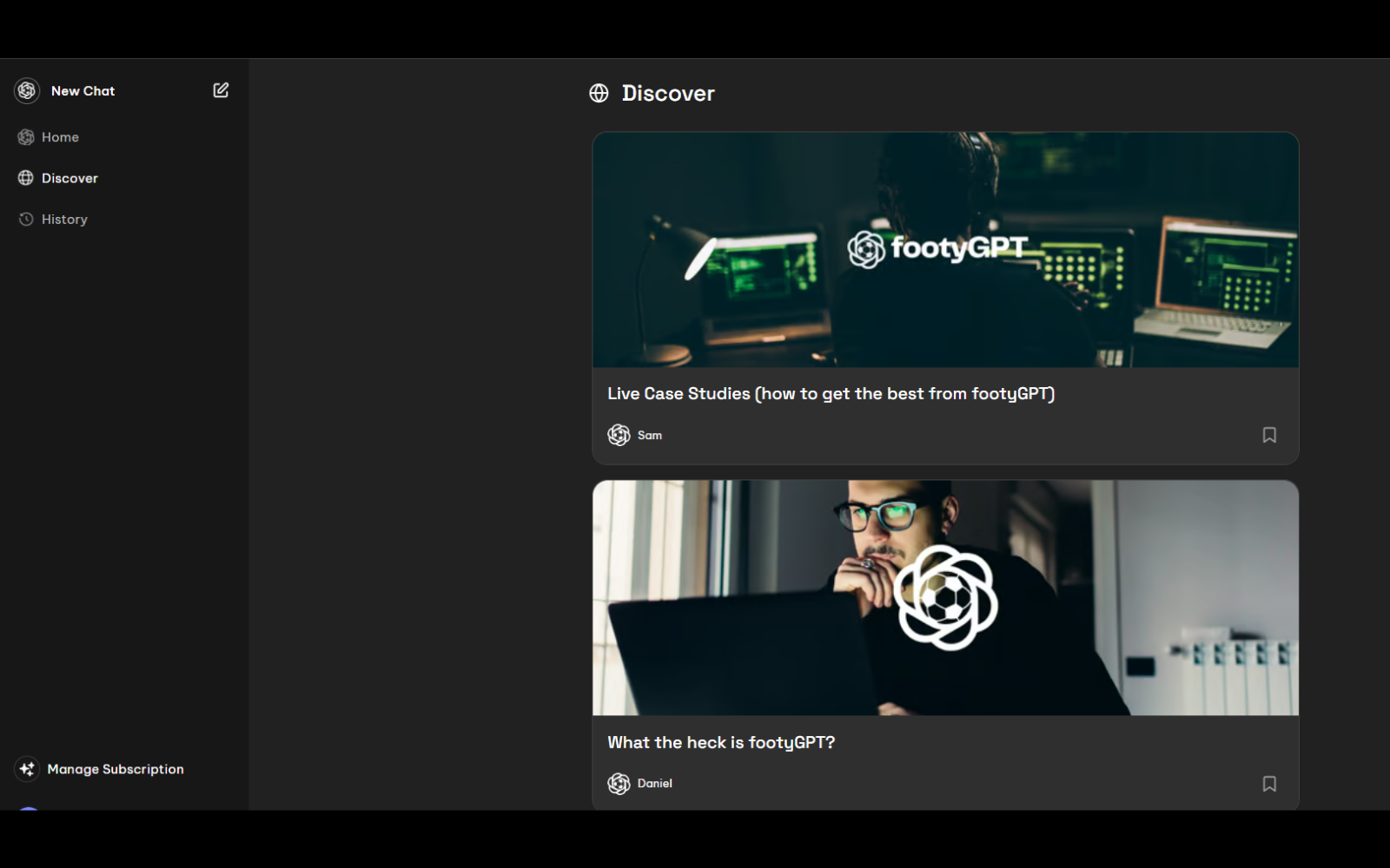 footygpt discover page